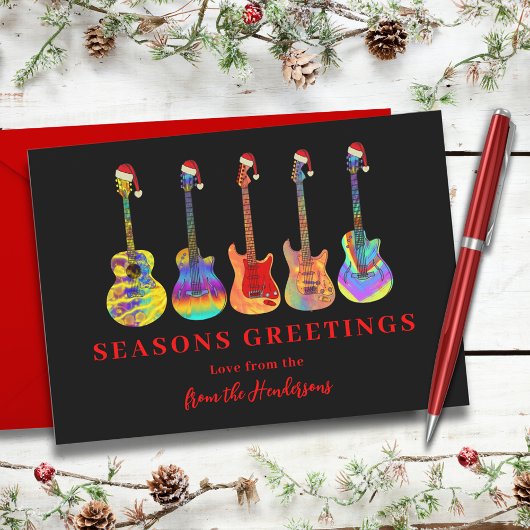 サンタ帽をかぶったクリスマスギターの季節の挨拶 シーズンカード