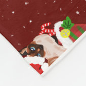サンタ帽をかぶったクリスマスシャム猫 フリースブランケット (角)