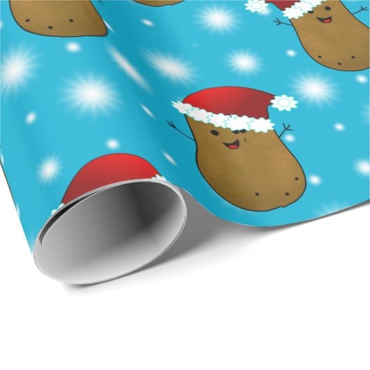サンタ帽をかぶったクリスマスポテト ラッピングペーパー (ロールコーナー)