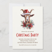 サンタ帽をかぶったクリスマスヤギの農場動物パーティー 招待状 (正面)