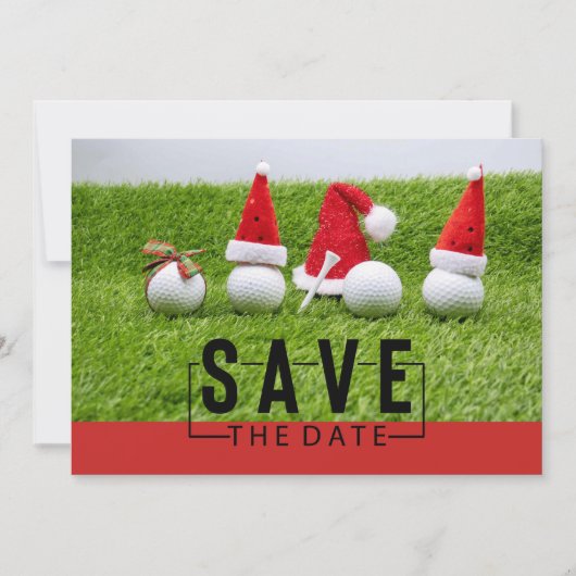 サンタ帽をかぶったゴルフボール クリスマス 招待状 (正面)
