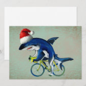 サンタ帽をかぶったサメが自転車に乗っている シーズンカード (正面/裏面)