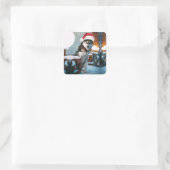 サンタ帽をかぶったシベリアのハスキー犬 スクエアシール (バッグ)