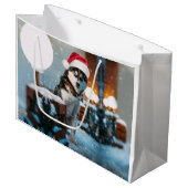 サンタ帽をかぶったシベリアのハスキー犬 ラージペーパーバッグ (正面アングル)