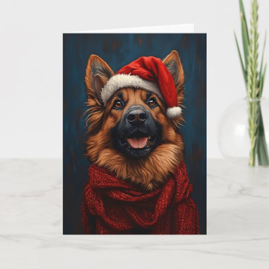 サンタ帽をかぶったジャーマン・シェパード カード (正面)