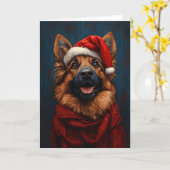 サンタ帽をかぶったジャーマン・シェパード カード (黄色い花)