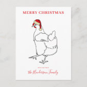 サンタ帽をかぶったチキンパーソナライズされた シーズンポストカード (正面)
