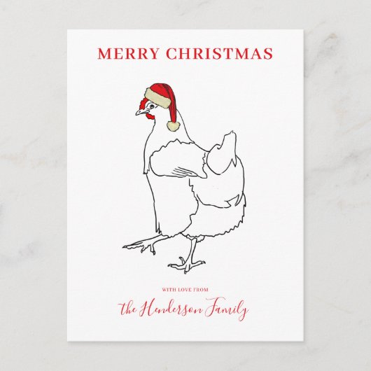 サンタ帽をかぶったチキンパーソナライズされた シーズンポストカード (正面)