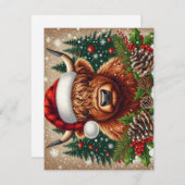 サンタ帽をかぶったハイランド牛のお祭り シーズンカード (正面/裏面)