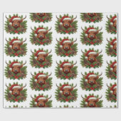 サンタ帽をかぶったハイランド牛 ラッピングペーパー (フラット)