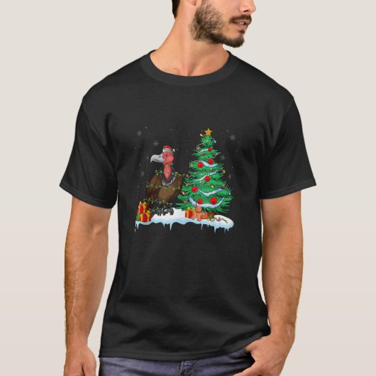 サンタ帽をかぶったハゲワシ愛好家クリスマスハゲワシ Tシャツ (正面)