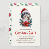 サンタ帽をかぶったハバニーズ 白い犬のクリスマスパーティー 招待状 (正面/裏面)