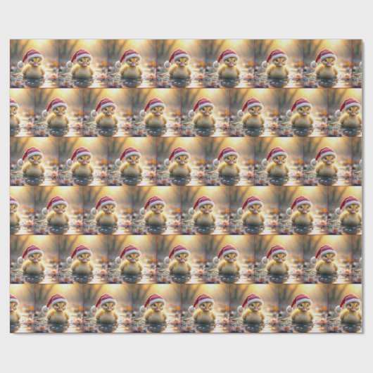 サンタ帽をかぶったヒナガモ ラッピングペーパー (フラット)