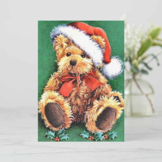 サンタ帽をかぶったビンテージクリスマスベア シーズンカード (スタンド正面)