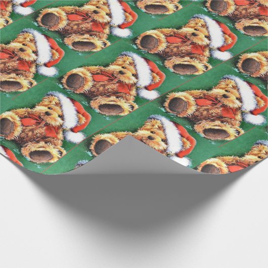 サンタ帽をかぶったビンテージクリスマスベア ラッピングペーパー (角)
