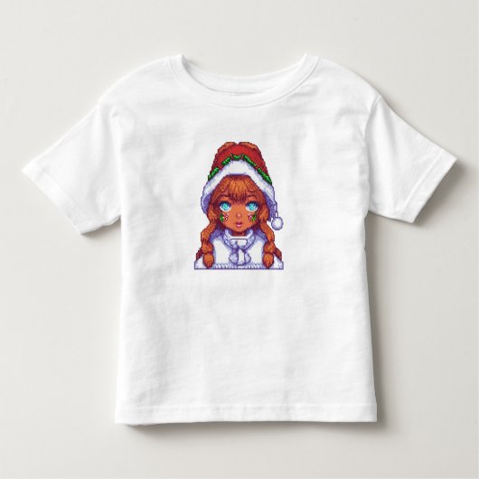 サンタ帽をかぶったピクセルアートの女の子 トドラーTシャツ (正面)