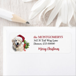 サンタ帽をかぶったピレネー犬のクリスマス差出人住所ラベル ラベル