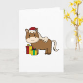 サンタ帽をかぶったプレゼントを運ぶ馬 カード (黄色い花)
