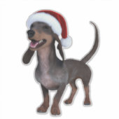 サンタ帽をかぶったホリデー仕様のダックスフント シール (正面)