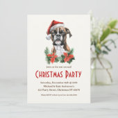 サンタ帽をかぶったボクサー犬のペットホリデー クリスマスパーティ 招待状 (スタンド正面)