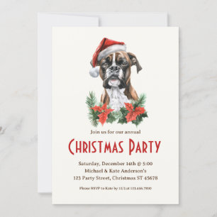 サンタ帽をかぶったボクサー犬のペットホリデー クリスマスパーティ 招待状
