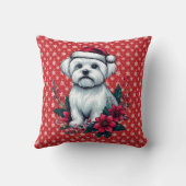サンタ帽をかぶったマルチーズのクリスマス犬 クッション (裏面)