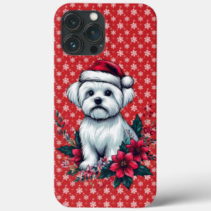 サンタ帽をかぶったマルチーズのクリスマス犬 iPhone 13 PRO MAXケース