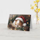 サンタ帽をかぶったモルモット カード (黄色い花)