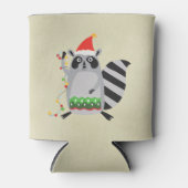 サンタ帽をかぶったラクーンがクリスマス灯に絡まった 缶クーラー (正面)