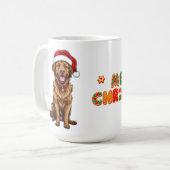 サンタ帽をかぶった元気な漫画の犬 コーヒーマグカップ (正面左)
