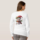 サンタ帽をかぶった元気な雪だるま Tシャツ (裏面フル)
