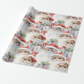 サンタ帽をかぶった可愛い猫 ラッピングペーパー (アンロールド)
