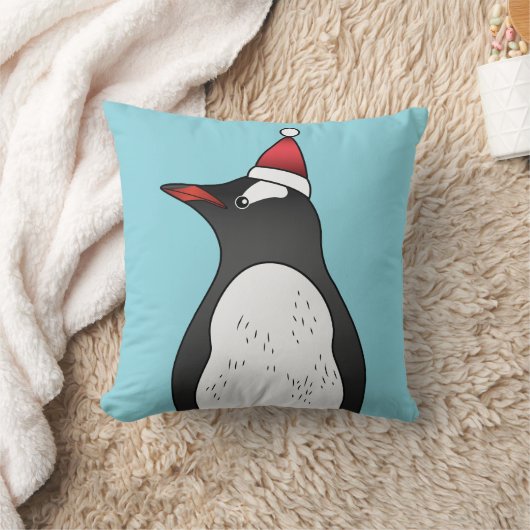 サンタ帽をかぶった可愛いGentooペンギン クッション (ブランケット)