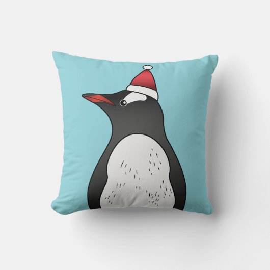サンタ帽をかぶった可愛いGentooペンギン クッション (正面)
