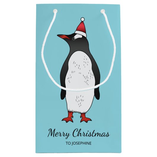 サンタ帽をかぶった可愛いGentooペンギン スモールペーパーバッグ (裏面)