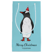 サンタ帽をかぶった可愛いGentooペンギン スモールペーパーバッグ (正面)