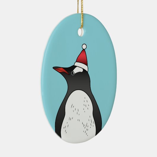 サンタ帽をかぶった可愛いGentooペンギン セラミックオーナメント (右)