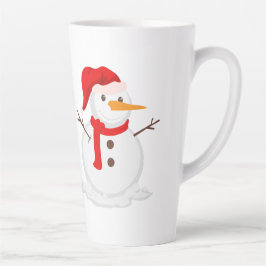 サンタ帽をかぶった幸せな雪だるま カフェラテマグ
