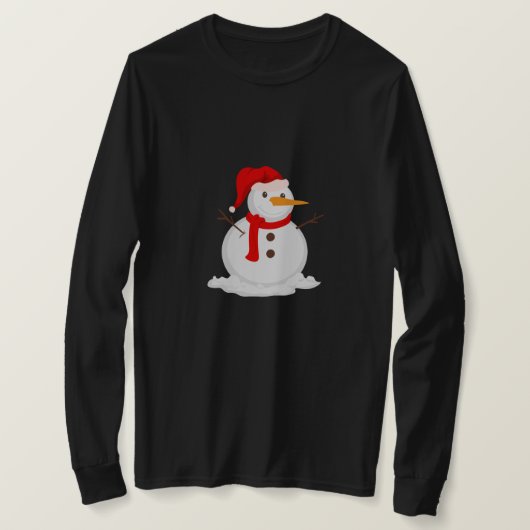 サンタ帽をかぶった幸せな雪だるま Tシャツ (デザイン正面)