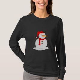 サンタ帽をかぶった幸せな雪だるま Tシャツ