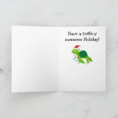 サンタ帽をかぶった海亀の海洋クリスマス シーズンカード (内部)