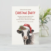 サンタ帽をかぶった牛のクリスマスパーティー 農場の動物 乳製品 クリスマス お祝い 招待状 (スタンド正面)