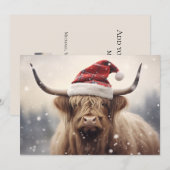 サンタ帽をかぶった牛のホリデー・クリスマス シーズンカード (正面/裏面)