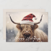 サンタ帽をかぶった牛 楽しいホリデーシーズン シーズンカード (正面/裏面)