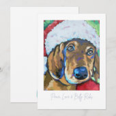 サンタ帽をかぶった犬のホリデー ノートカード (正面/裏面)