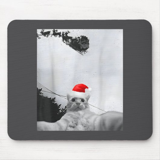 サンタ帽をかぶった猫の自撮りが面白いクリスマス マウスパッド (正面)
