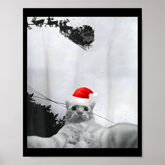 サンタ帽をかぶった猫の面白いセルフィー クリスマス ポスター (正面)