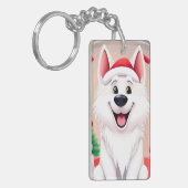 サンタ帽をかぶった白犬 キーホルダー (正面左)