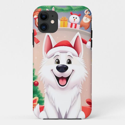 サンタ帽をかぶった白犬 Case-Mate iPhoneケース (裏面)