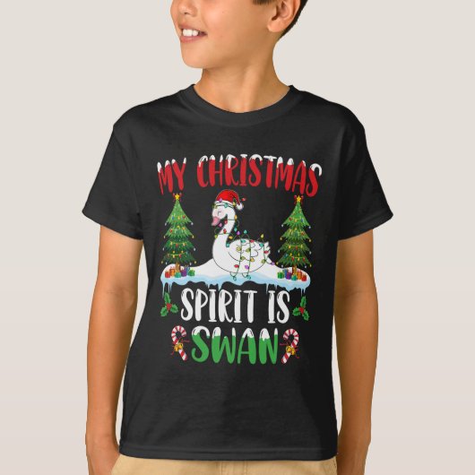 サンタ帽をかぶった白鳥クリスマス – クリスマススピリット Tシャツ (正面)